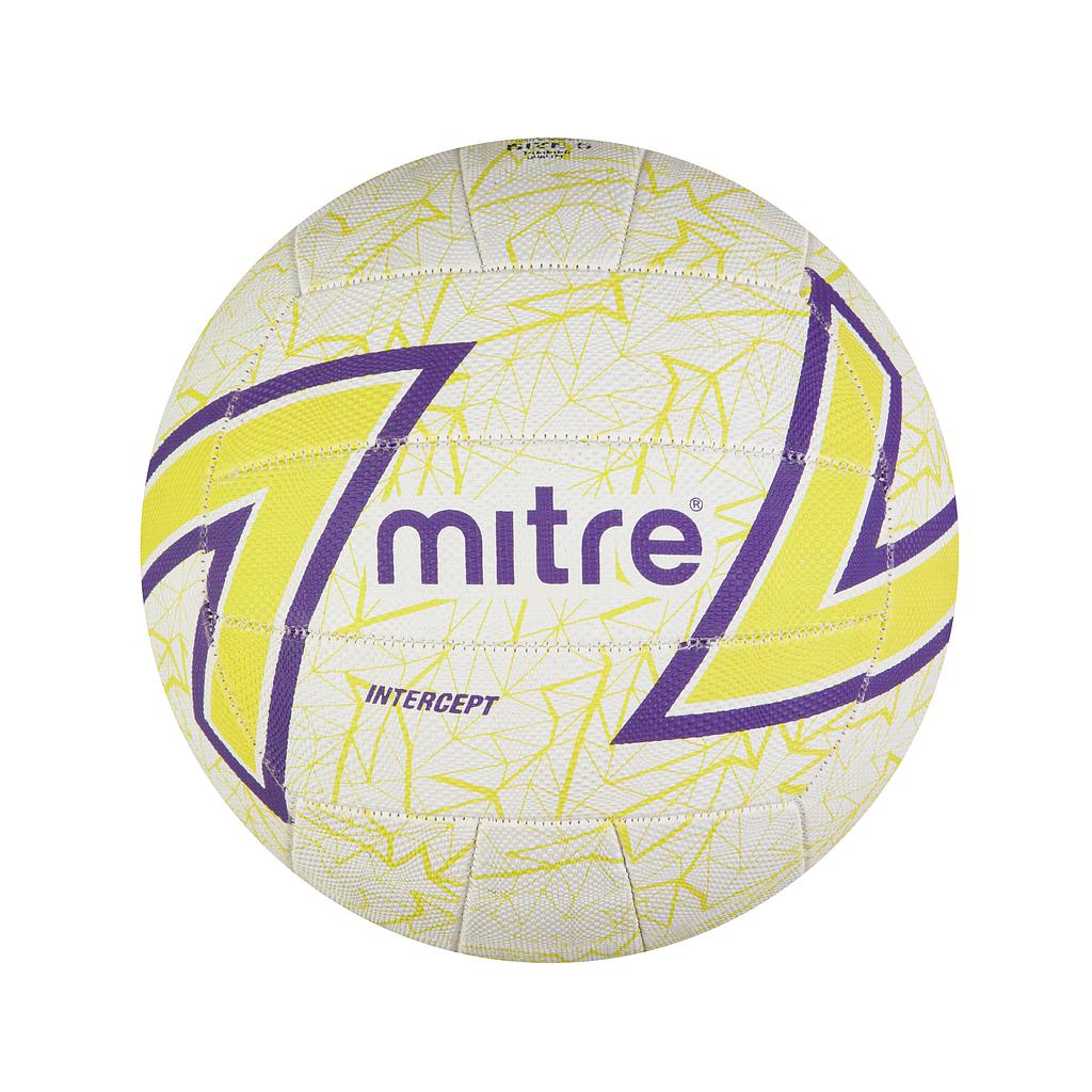 Mitre Intercept 18 Panel Netball White/Lime/Purple