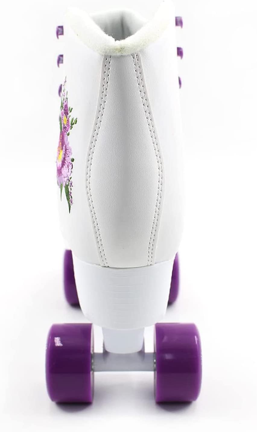 Kingdom GB Peony Roller Skates Flower Embroidered Quad Wheels White Purple