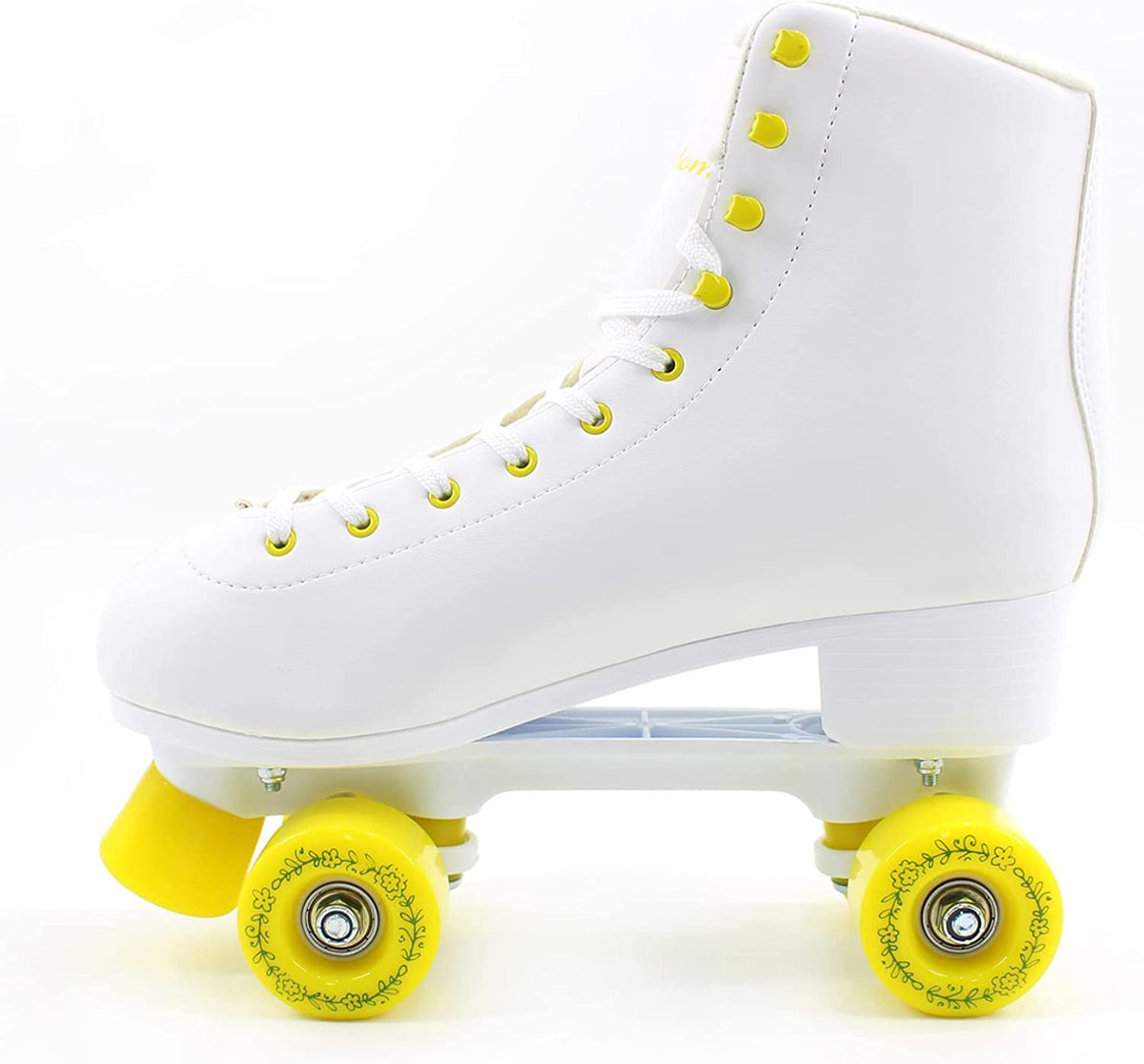 Kingdom GB Peony Roller Skates Flower Embroidered Quad Wheels White Yellow