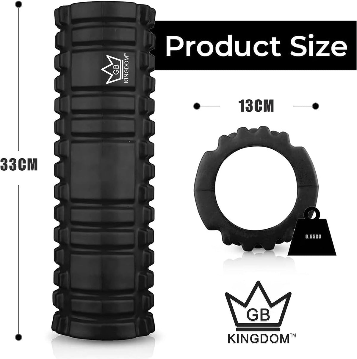 Kingdom GB Grid Foam Roller for Deep Tissue Muscle Massage Trigger Point Physio Fitness Exercise 33cm