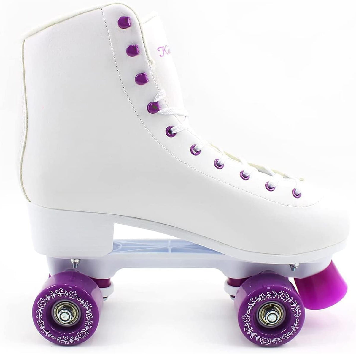 Kingdom GB Peony Roller Skates Flower Embroidered Quad Wheels White Purple