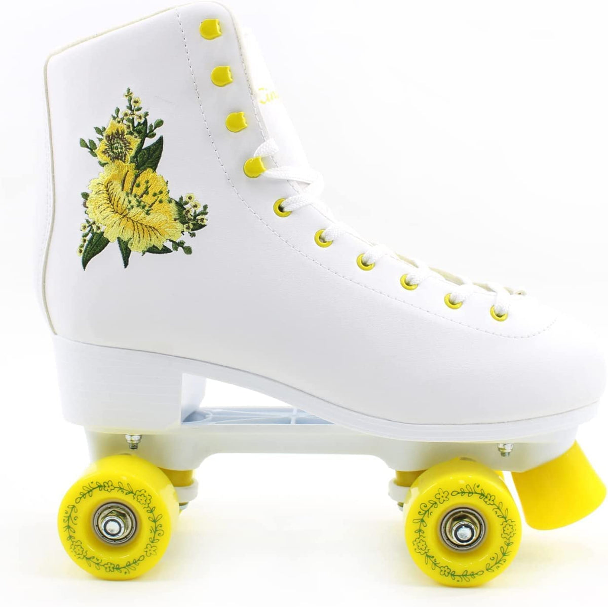 Kingdom GB Peony Roller Skates Flower Embroidered Quad Wheels White Yellow
