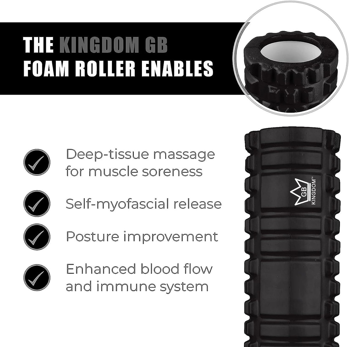 Kingdom GB Grid Foam Roller for Deep Tissue Muscle Massage Trigger Point Physio Fitness Exercise 33cm