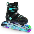 Kingdom GB Metro Flash Adjustable Inline Roller Skates Illuminating Light up Wheels Black Turquoise green