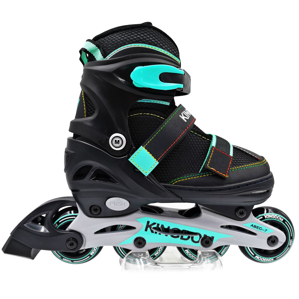 Kingdom GB Metro Flash Adjustable Inline Roller Skates Illuminating Light up Wheels Black Turquoise green