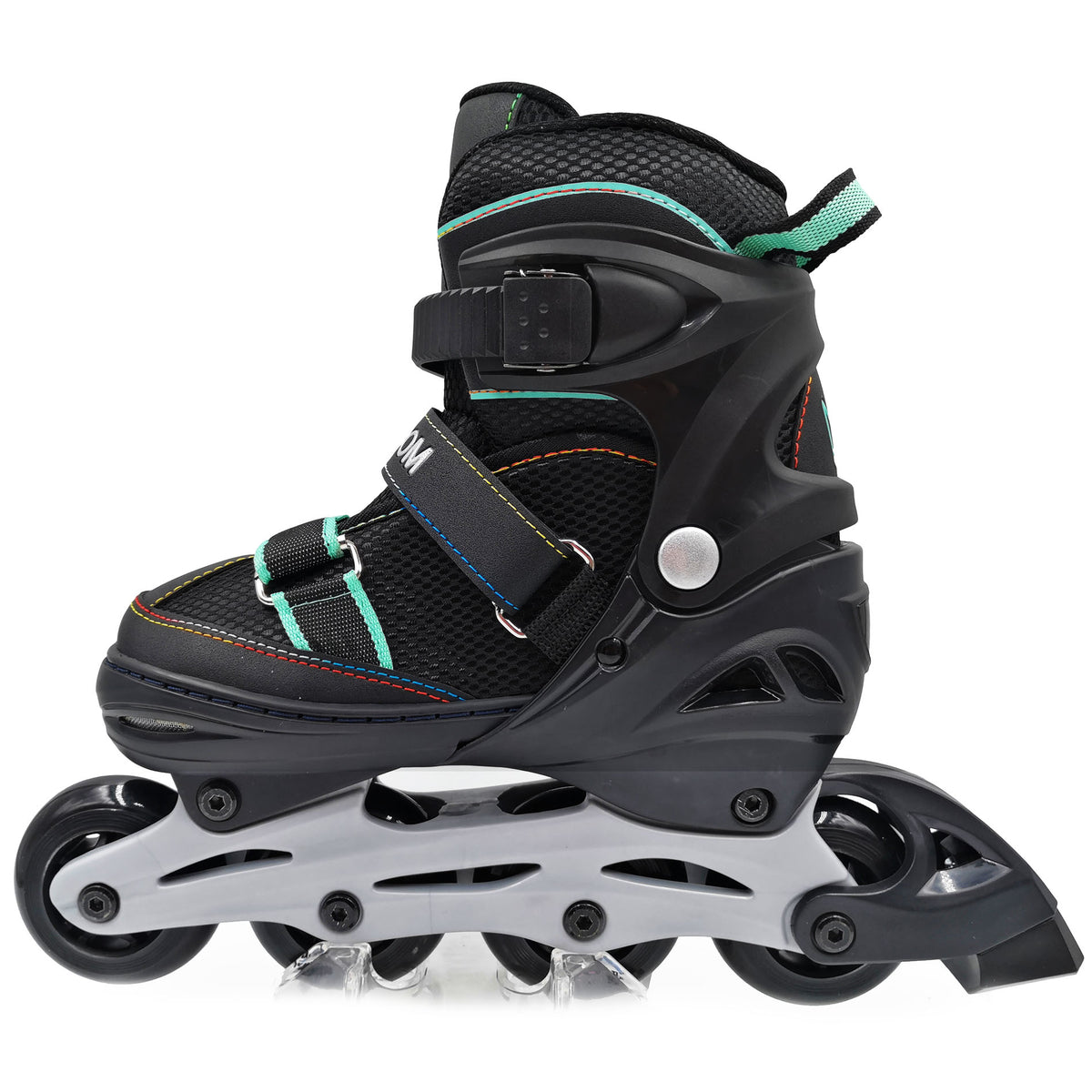 Kingdom GB Metro Flash Adjustable Inline Roller Skates Illuminating Light up Wheels Black Turquoise green