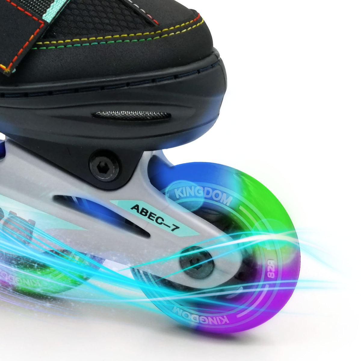 Kingdom GB Metro Flash Adjustable Inline Roller Skates Illuminating Light up Wheels Black Turquoise green