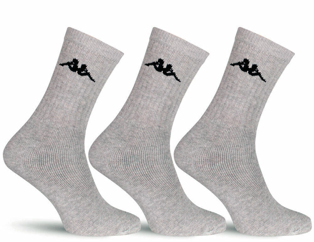 Kappa 3 Pair Pack Everyday Crew Sports Socks Mens Cotton White Black Grey