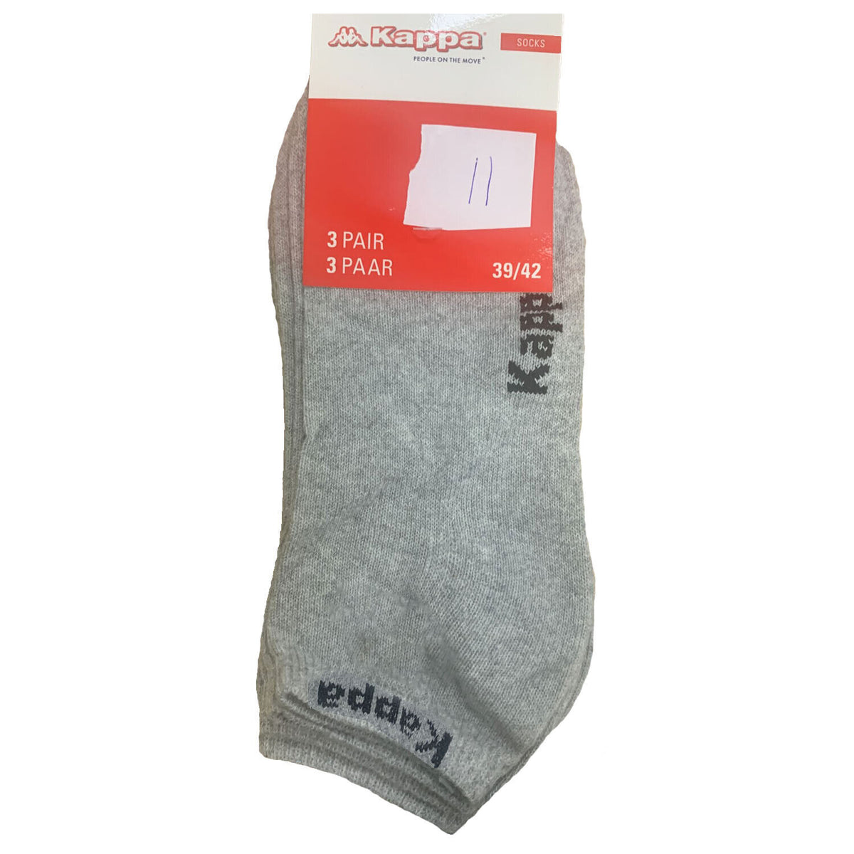 Kappa Tock 3 Pair Pack Everyday Ankle Socks Sports Mens Cotton White Black Grey