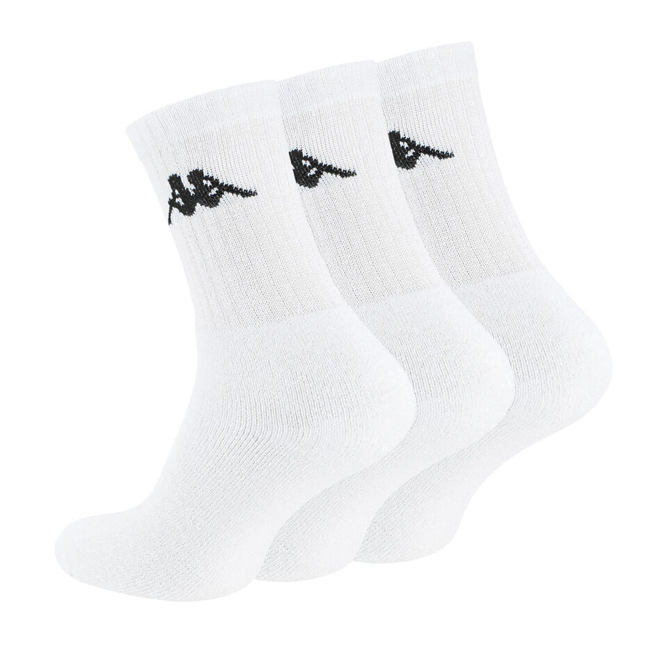 Kappa 3 Pair Pack Everyday Crew Sports Socks Mens Cotton White Black Grey