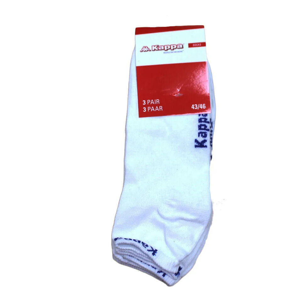 Kappa Tock 3 Pair Pack Everyday Ankle Socks Sports Mens Cotton White Black Grey