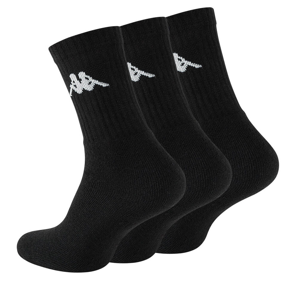 Kappa 3 Pair Pack Everyday Crew Sports Socks Mens Cotton White Black Grey