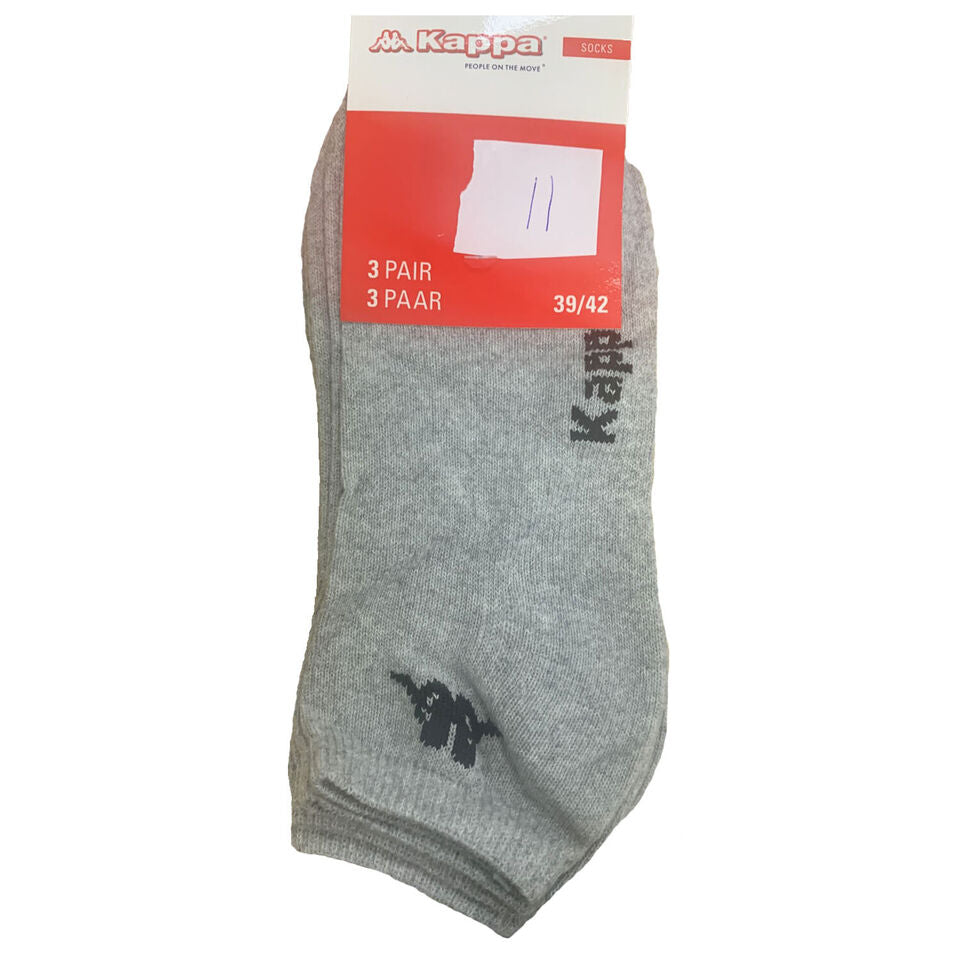 Kappa Tock 3 Pair Pack Everyday Ankle Socks Sports Mens Cotton White Black Grey