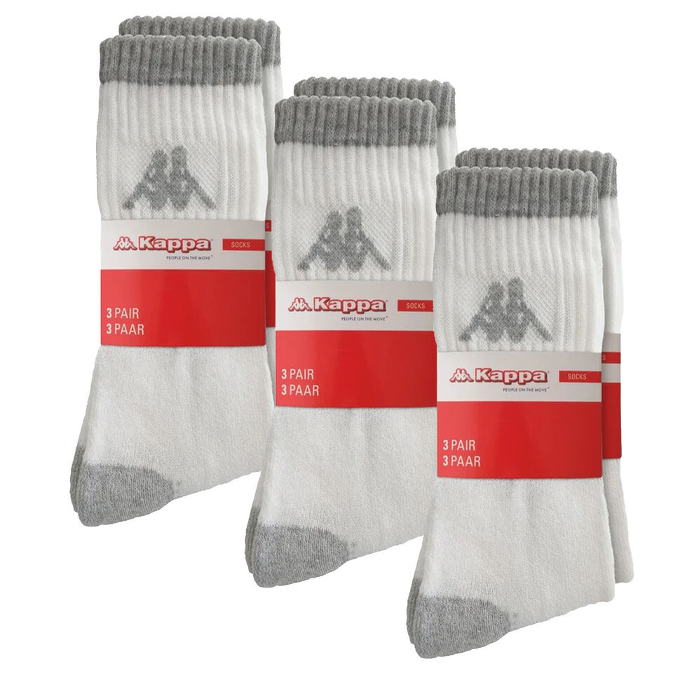 Kappa 3 Pair Pack Everyday Crew Sports Socks Mens Cotton White Black Grey