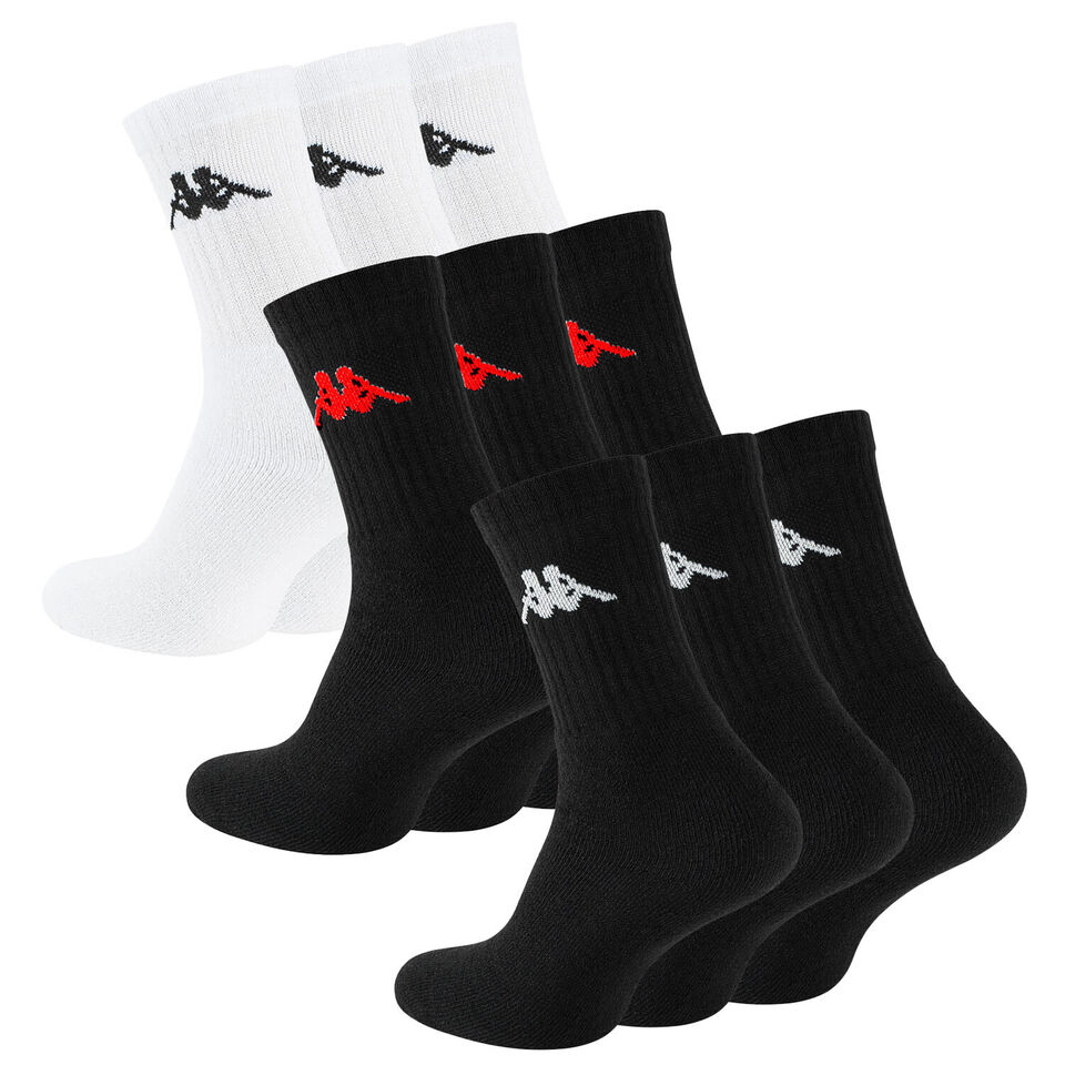 Kappa 3 Pair Pack Everyday Crew Sports Socks Mens Cotton White Black Grey