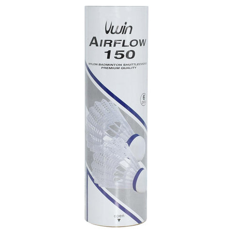 Uwin Airflow 150 Badminton Shuttlecocks (Tube of 6) Medium White