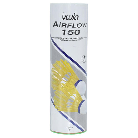 Uwin Airflow 150 Badminton Shuttlecocks (Tube of 6) Medium Yellow